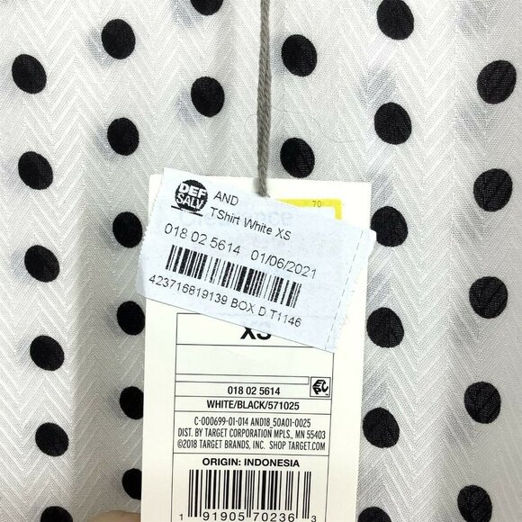 A New Day Women X-Small XS Blouse Flare Short Sleeve Polka Dot T-Shirt White NEW - Picture 5 of 8